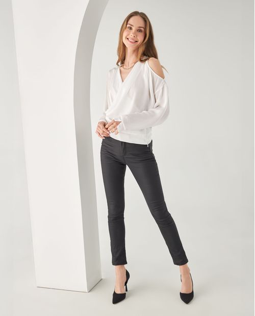Camisa en tela tipo satín para mujer