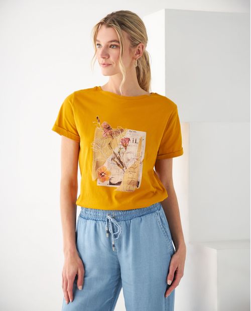 Camiseta con apliques bordados para mujer