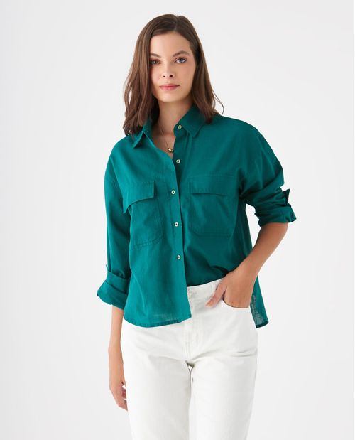 Camisa con bolsillos de tapa para mujer
