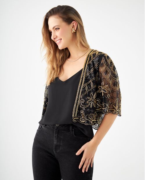 Chaleco con transparencia en mangas para mujer