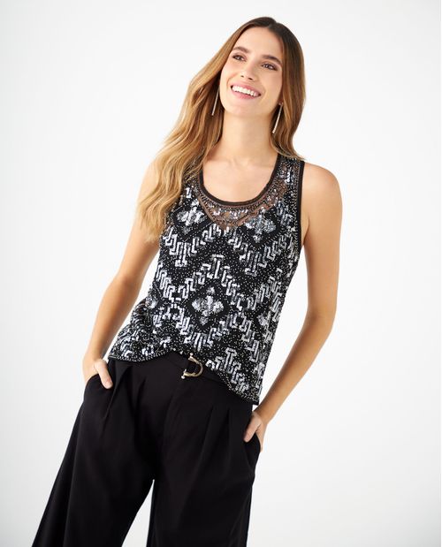 Camisa con apliques de lentejuelas para mujer