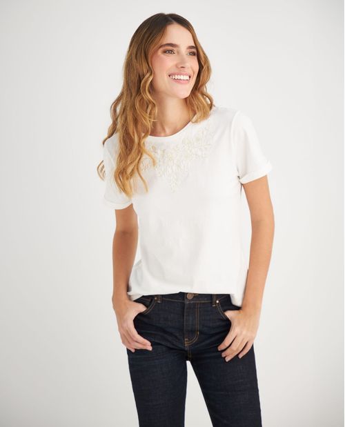 Camiseta con diseño bordado en frente para mujer