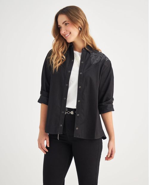 Camisa con corte vaquero en frente para mujer