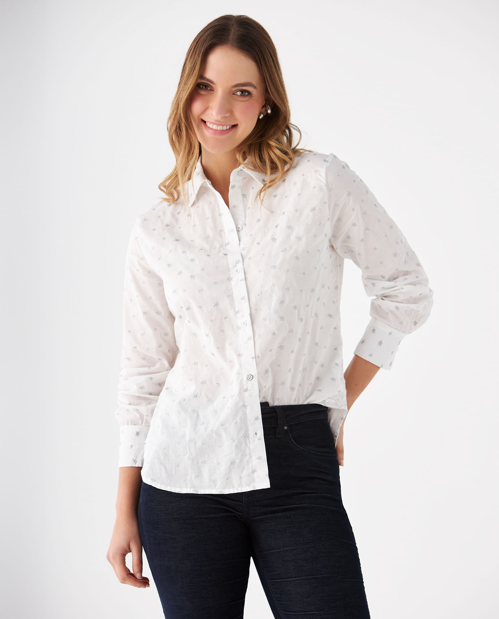 Camisa con bordado de estrellas para mujer