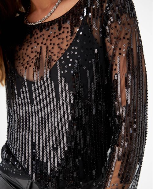Camisa en malla con transparencia para mujer