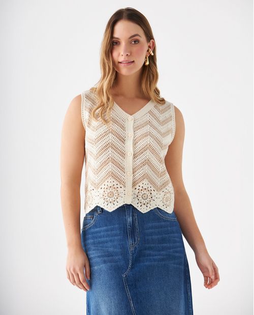 Chaleco tejido cuello en V para mujer