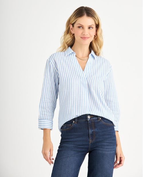 Camisa preteñida a rayas para mujer