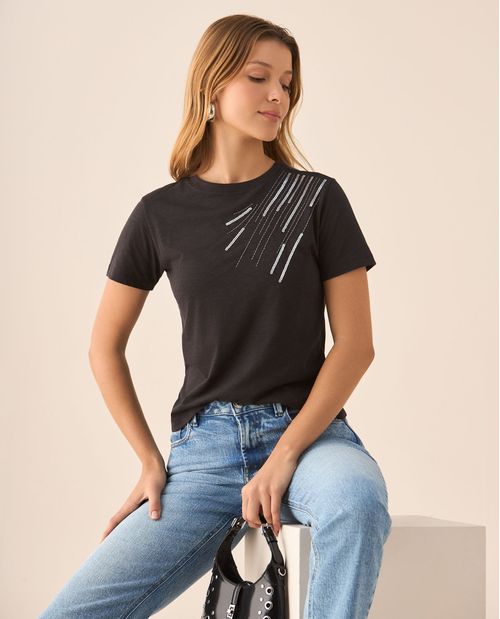 Camiseta con apliques de lentejuelas para mujer