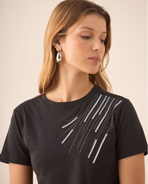 Camiseta con apliques de lentejuelas para mujer