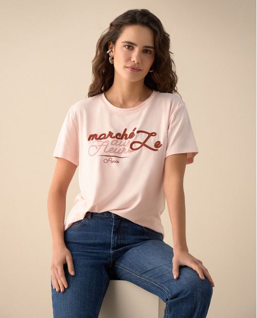 Camiseta estampada en frente para mujer