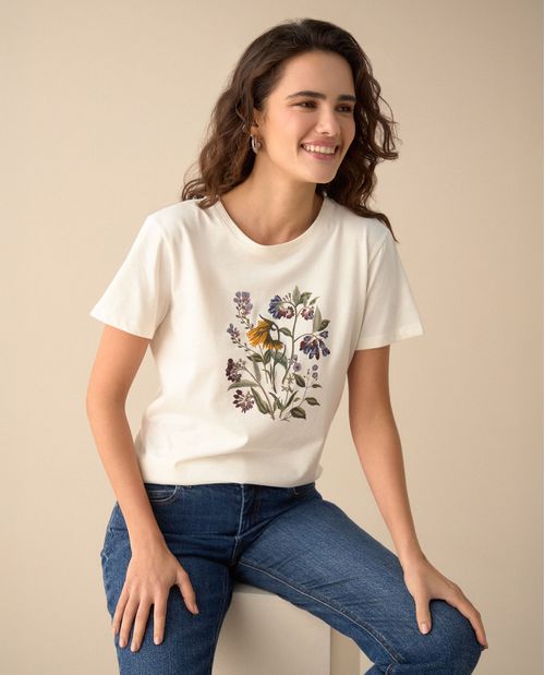 Camiseta con estampado de flores para mujer