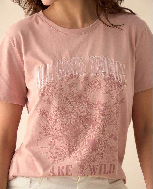 Camiseta con estampado brillante en frente para mujer