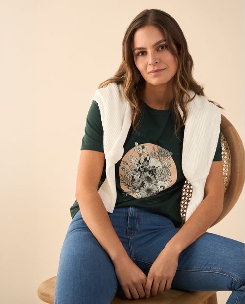 Camiseta estampada manga corta para mujer