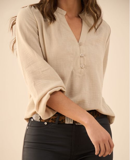 Camisa de manga larga y cuello neru para mujer