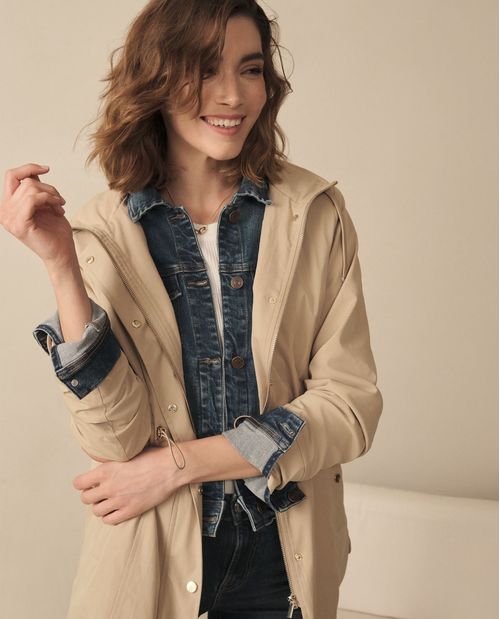 Chaqueta tipo abrigo con capucha para mujer