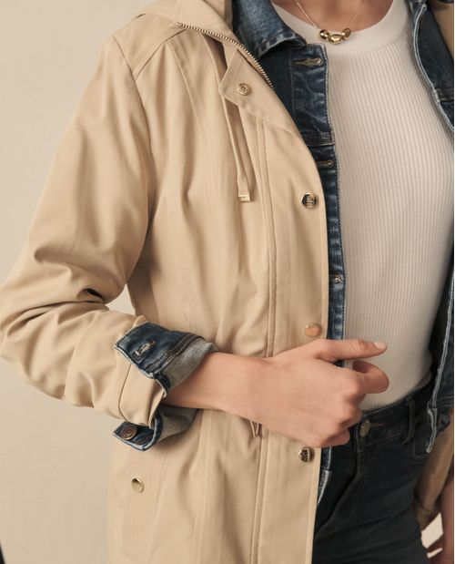 Chaqueta tipo abrigo con capucha para mujer