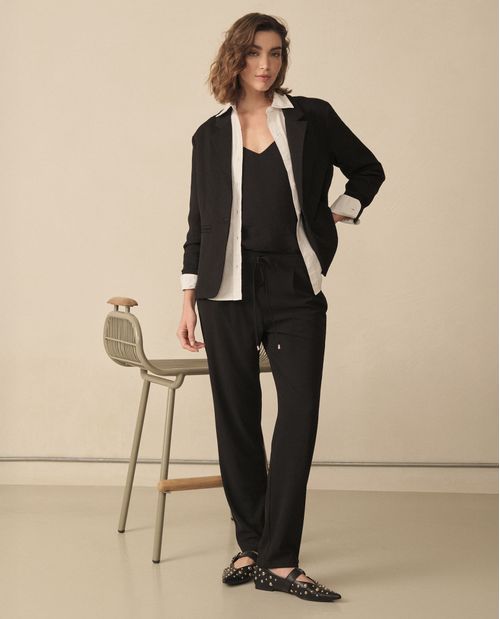 Blazer largo de diseño abierto para mujer