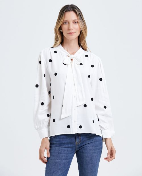 Camisa con bordado de puntos para mujer