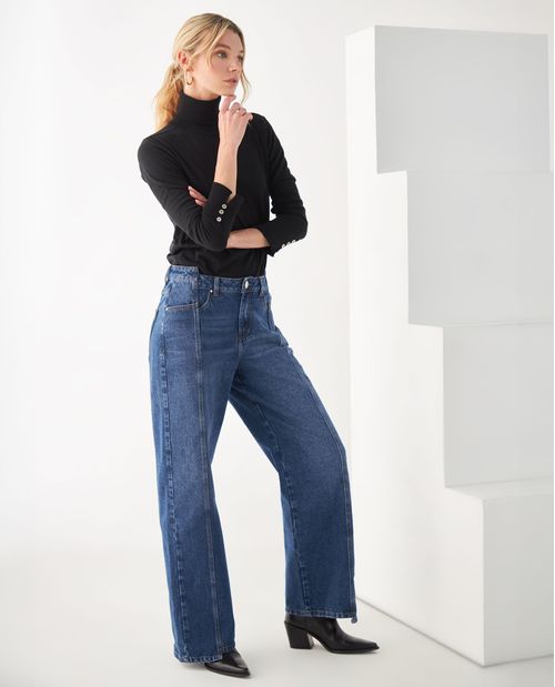 Jean Wide Leg con cortes delanteros para mujer