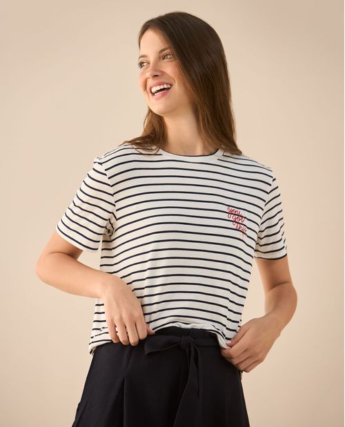Camiseta con letras bordadas para mujer