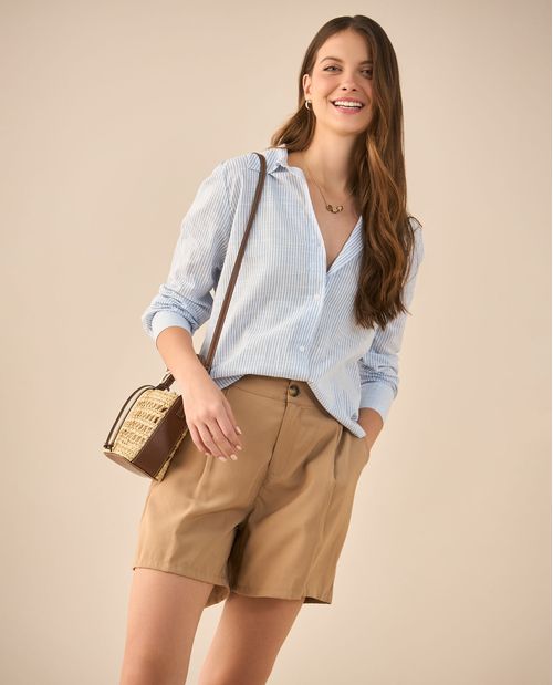 Camisa manga larga a rayas para mujer