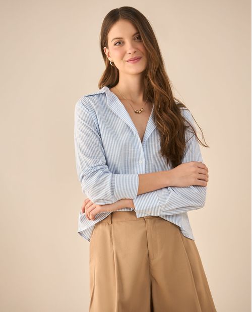 Camisa manga larga a rayas para mujer