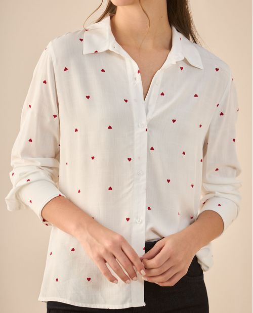 Camisa con mini prints de corazones para mujer