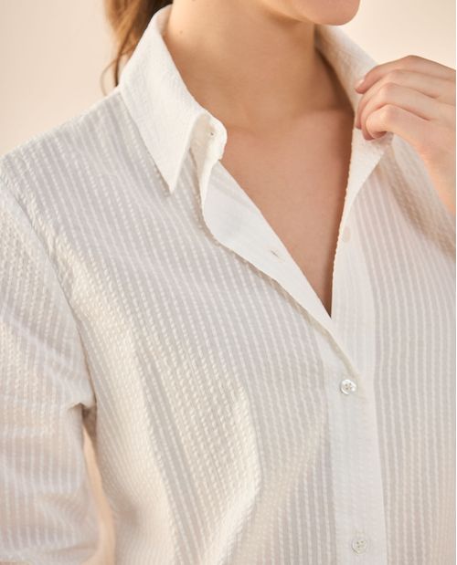 Camisa de manga larga con textura para mujer