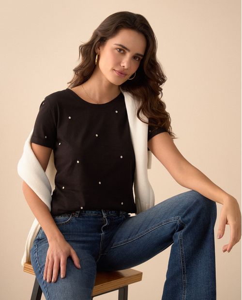 Camiseta con diseño de puntos para mujer
