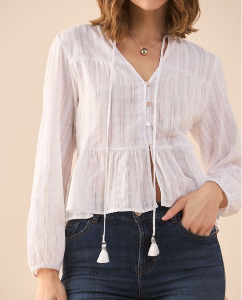 Camisa con escote en V para mujer