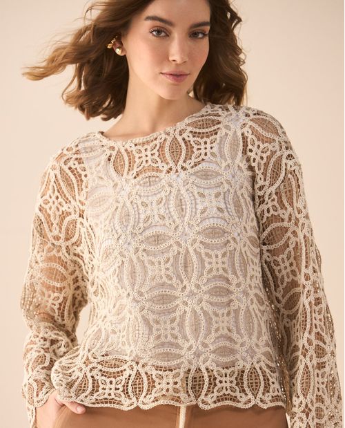 Camiseta tejida manga larga para mujer