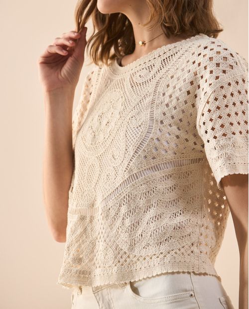 Camiseta de tejido desagujado para mujer