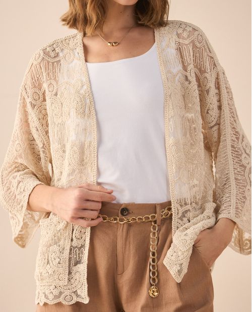 Sobrecamisa en tela con transparencia para mujer
