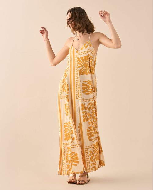 Vestido largo con escote en V para mujer