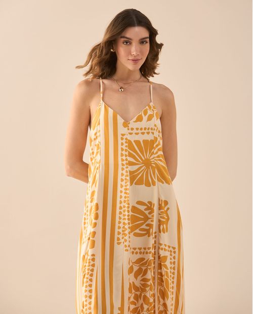 Vestido largo con escote en V para mujer
