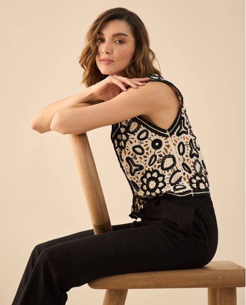 Camisa tejida con escote en V para mujer