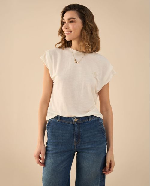 Camiseta con recogido en hombro para mujer