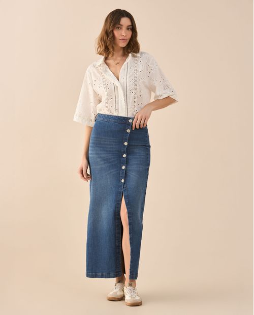 Falda en denim tono oscuro para mujer