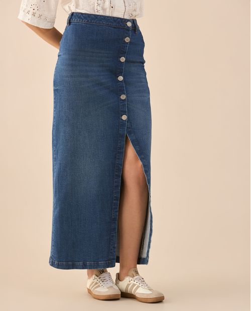 Falda en denim tono oscuro para mujer