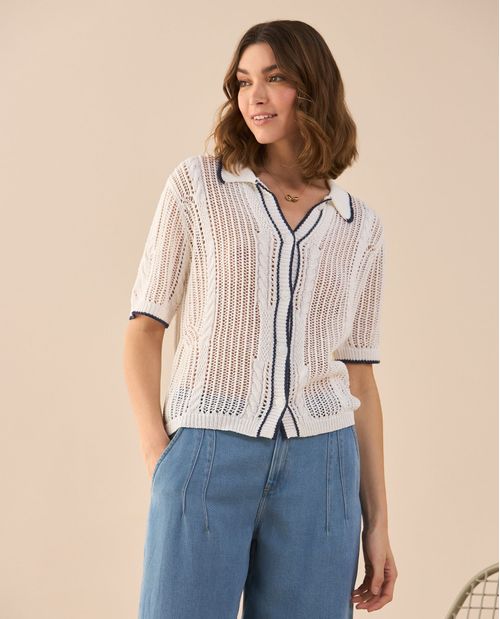 Camisa tejida manga corta para mujer