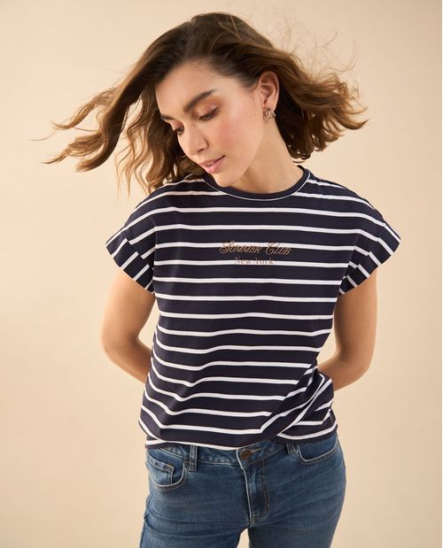 Camiseta manga corta con pieza para mujer