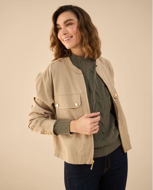 Buzo tejido de diseño cerrado para mujer