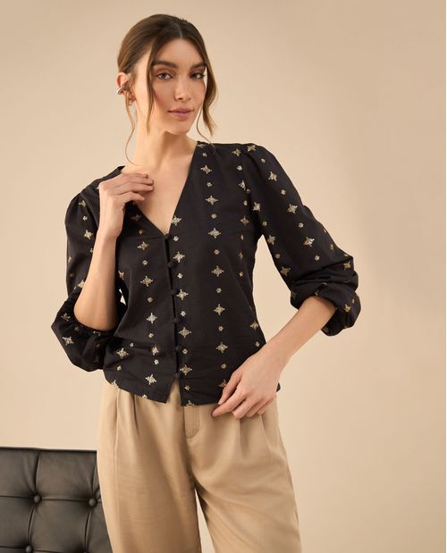 Camisa con recogido en hombros para mujer