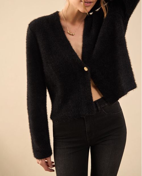 Suéter tejido con escote en V para mujer