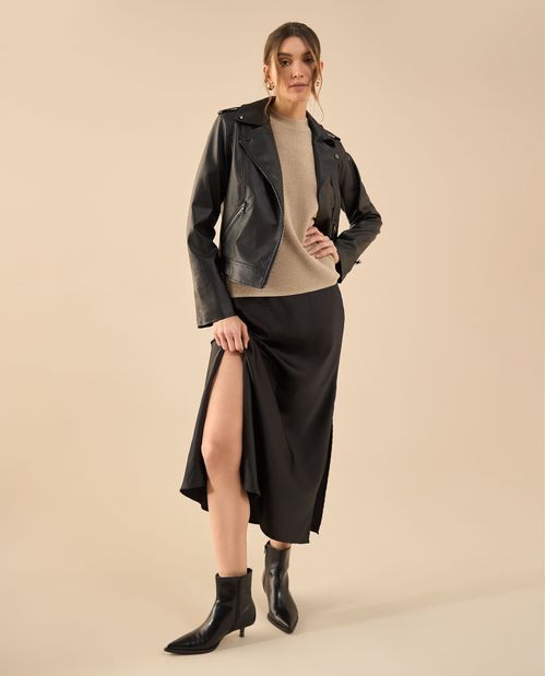 Falda larga en satín para mujer