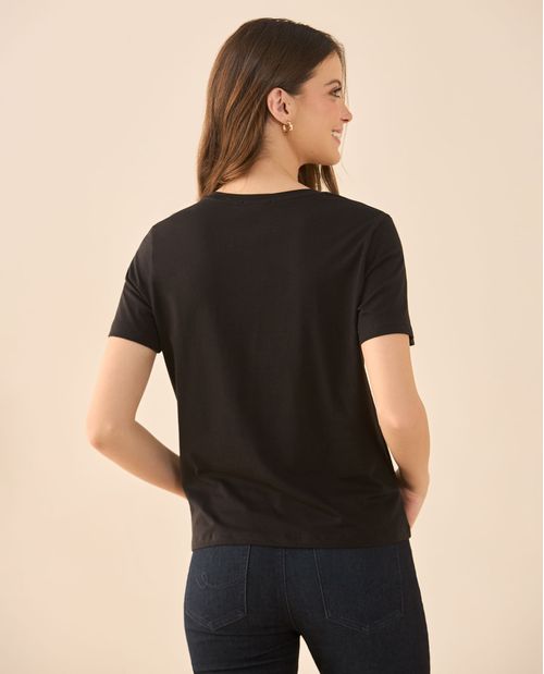 Camiseta manga corta con apliques de flores para mujer