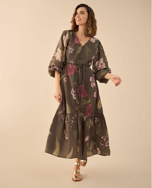 Vestido largo con escote en V para mujer