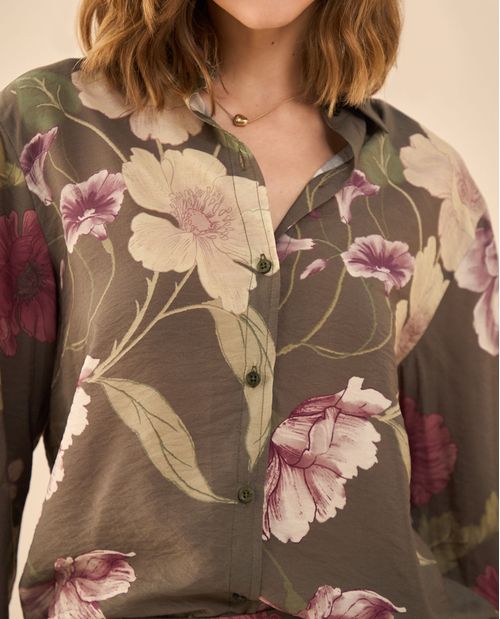 Camisa estampada de flores para mujer