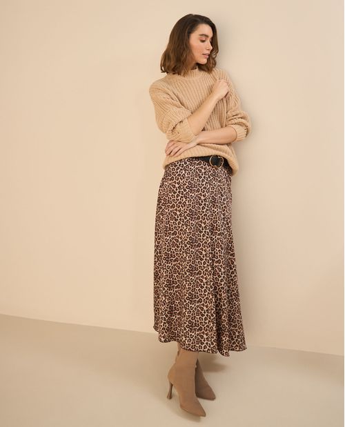 Falda larga en tela tipo satín para mujer