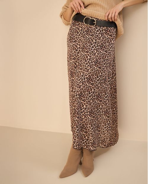 Falda larga en tela tipo satín para mujer